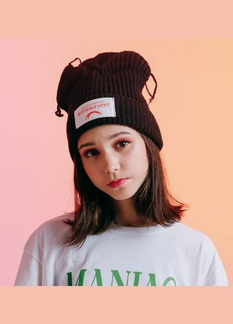 Шапка бени вязаная с ушками кошки осень в стиле Stray Kids k-pop аниме черная No Brand (322931078)