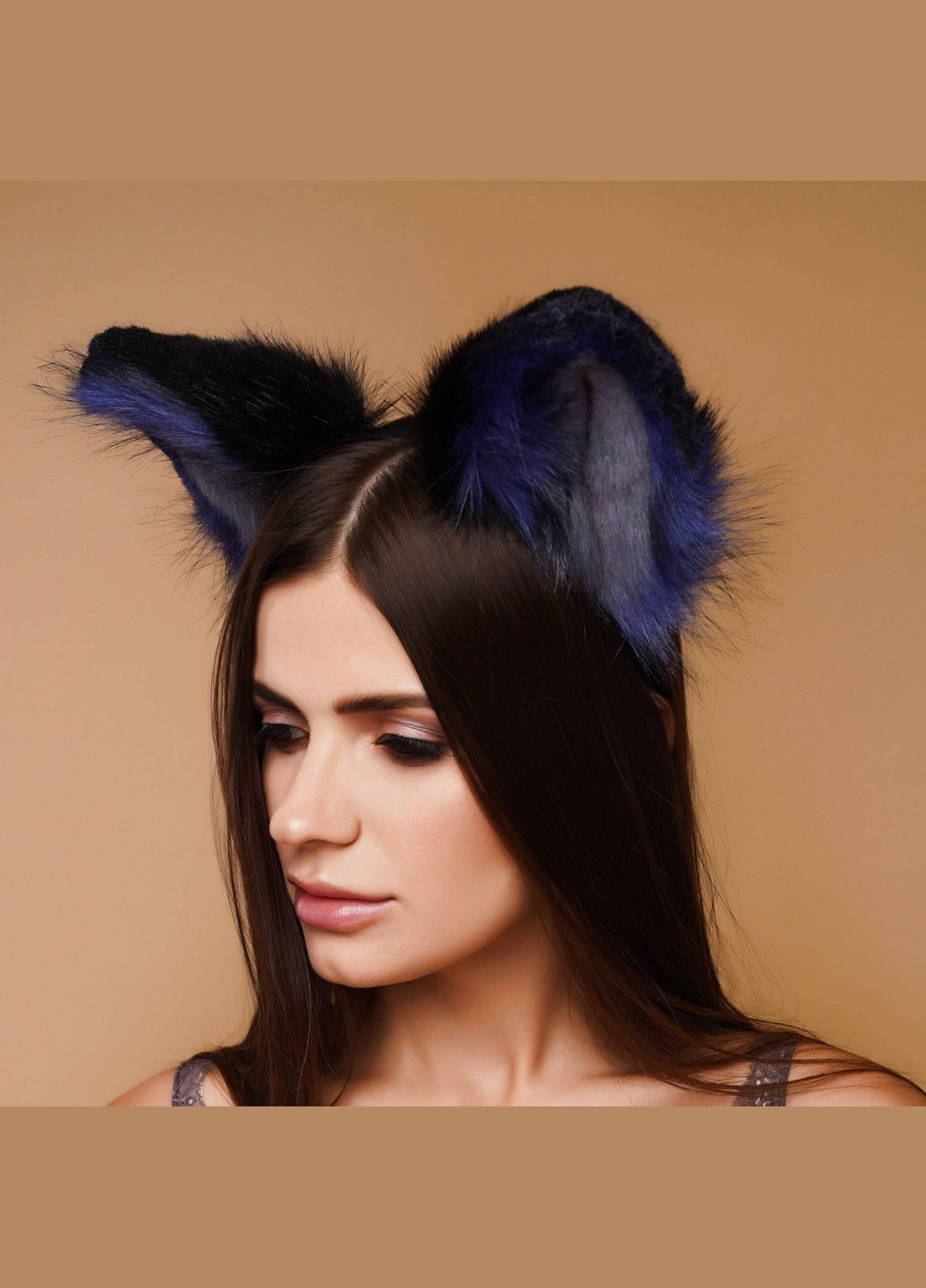 Хутряні вушка кішки триколірні: Чорний, синій, сірий OKOVA (315148762)