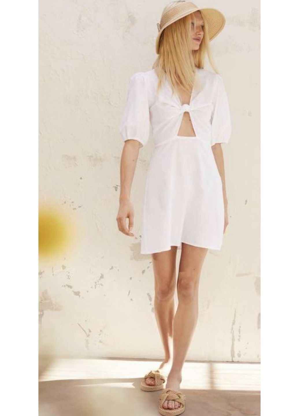 Белое повседневный женское хлопковое платье с вырезами н&м (57077) xs белое H&M