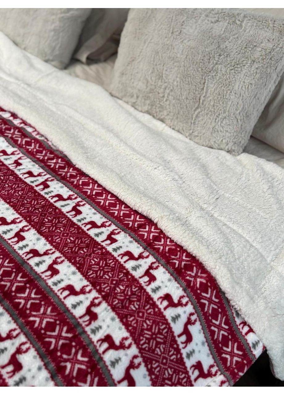 Плед-покрывало на эко овчине Рождественский олень 200*230 No Brand (364219187)