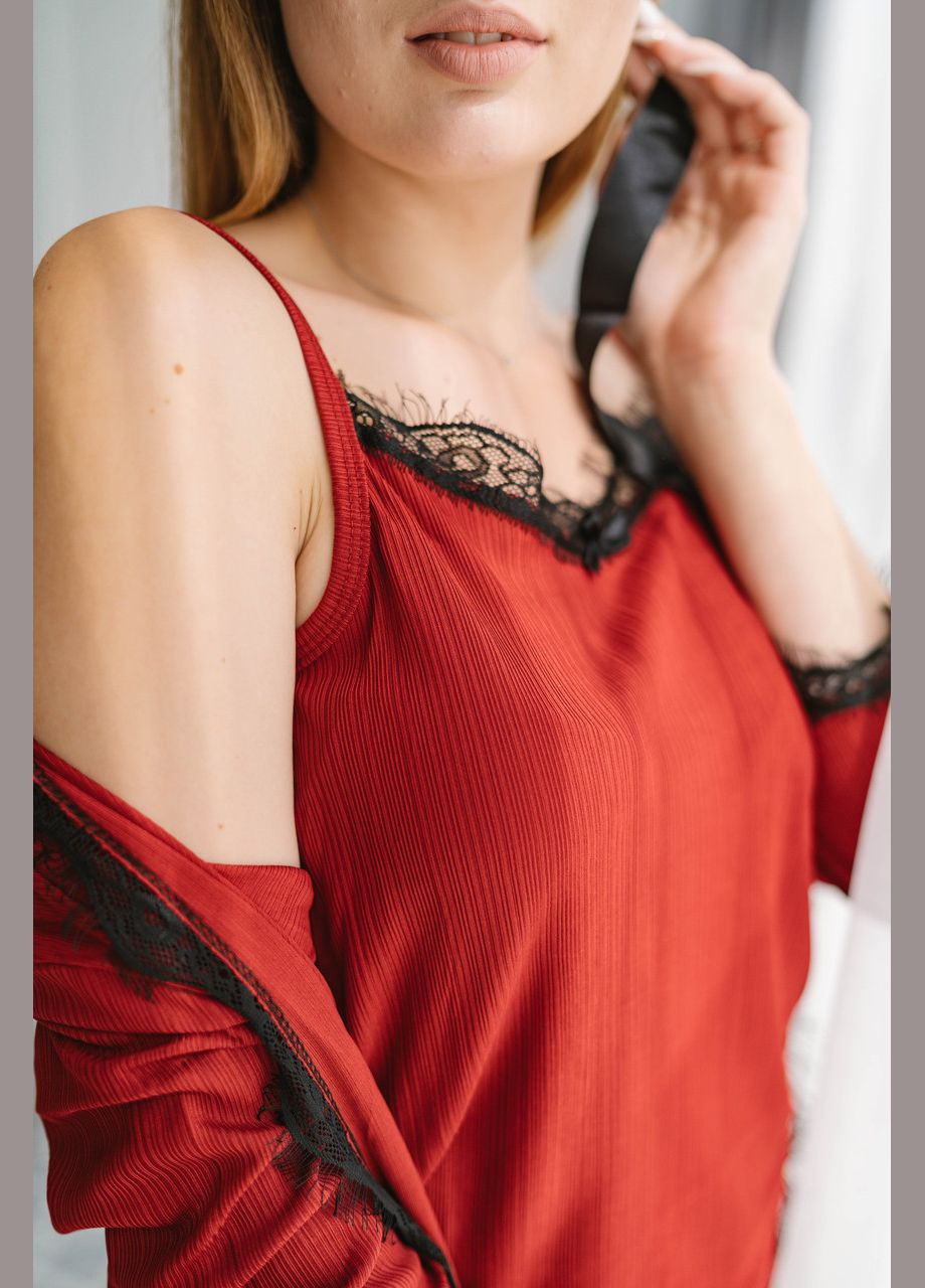 Бордовая всесезон отличный комплект тройка (халат+майка+шорты) женский майка + капри ARCAN