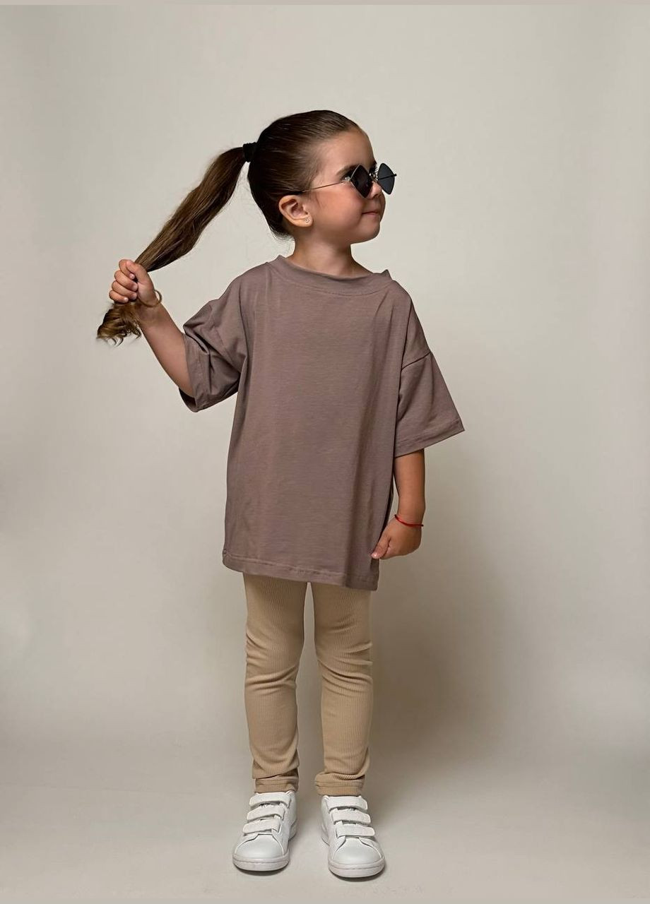 Бежевые летние легинсы в рубчик (не утеплённые) No Brand