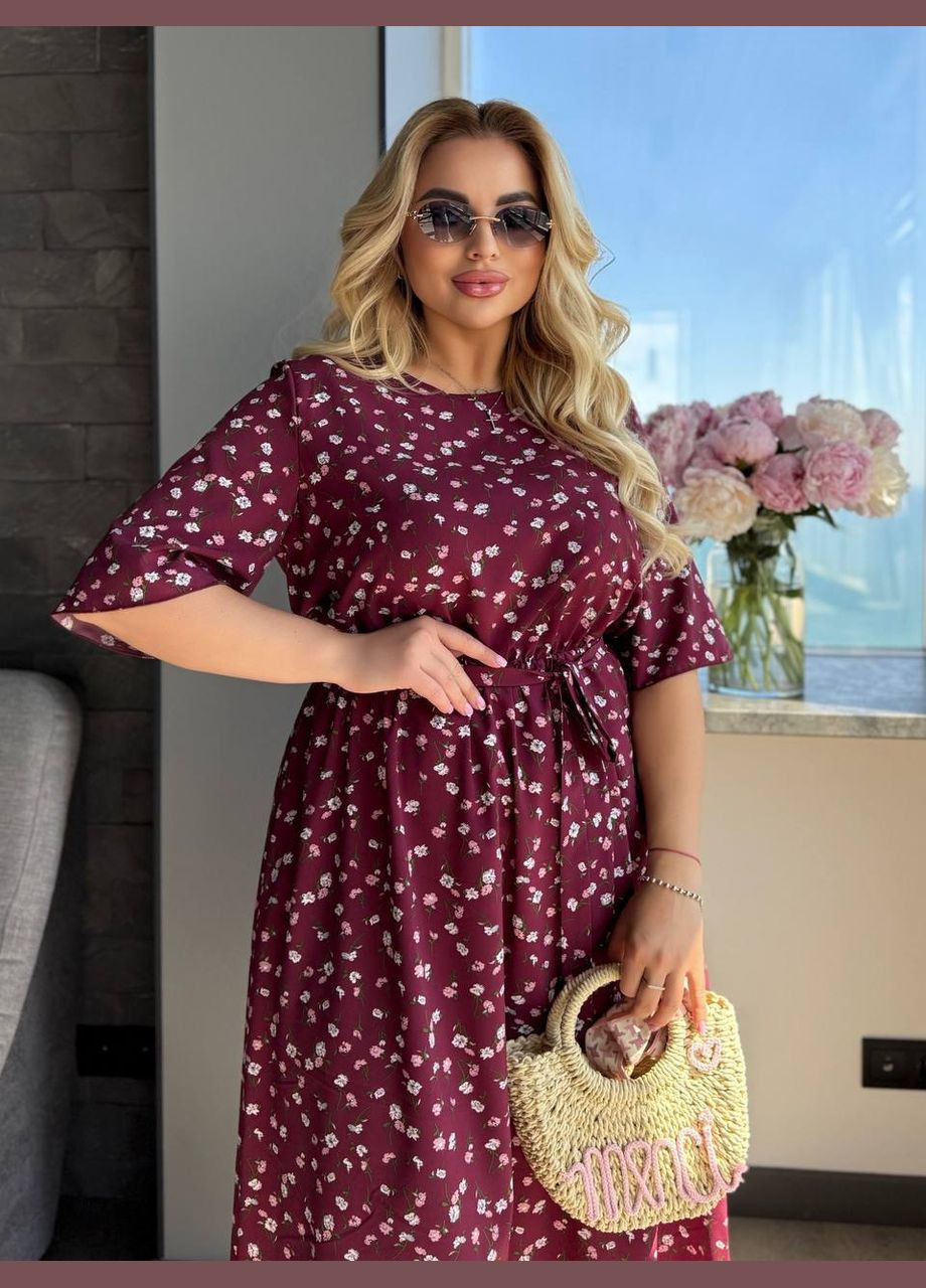 Бордова сукня софт,талія на резинці,поясок No Brand