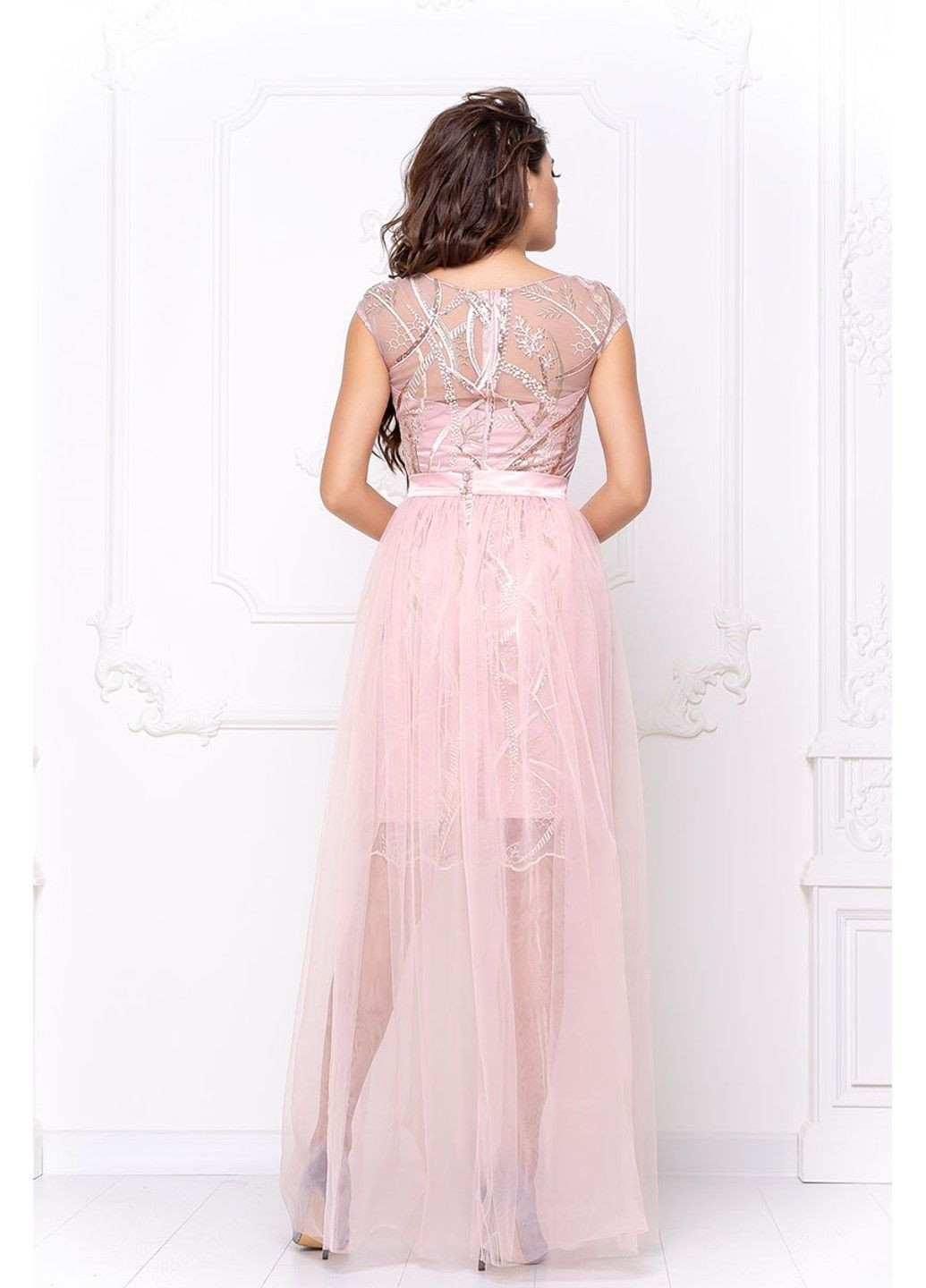 Рожева святковий, коктейльна коктейльна сукня атлас вишивка 20028 рожева Tanita-Romario