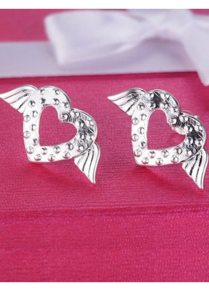 Посеребренный набор кулон и серьги сердца на крыльях, 10-263 No Brand (367960466)