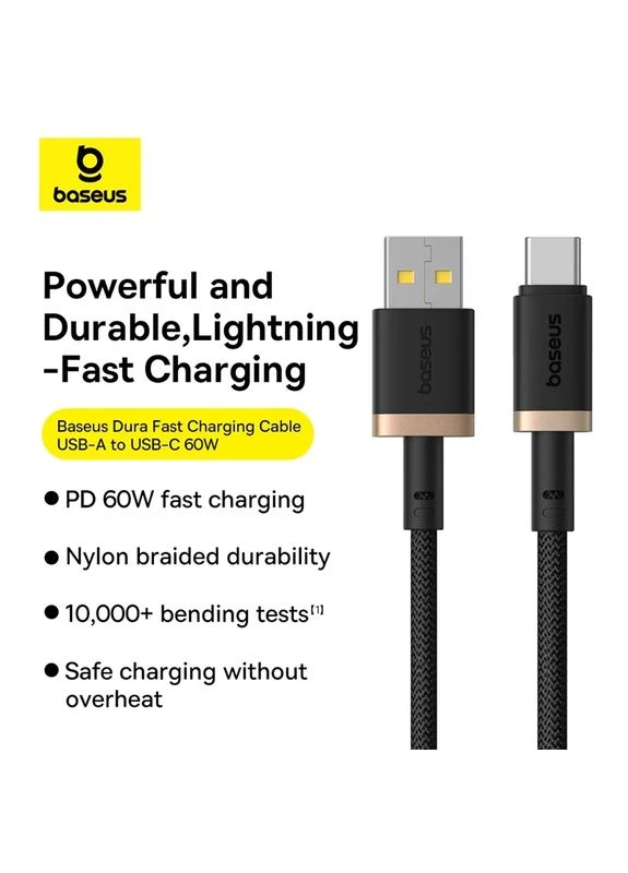 Кабель Dura Series Fast Charging Cable USB to Type-C 60W 1m Gold+Black Baseus (388967707)