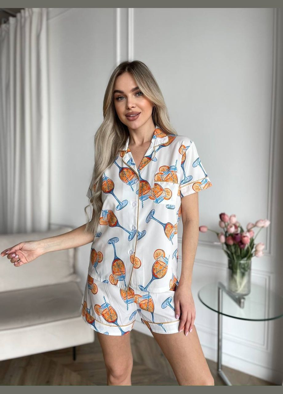 Белая всесезон пижама женская рубашка шорты рубашка + шорты No Brand