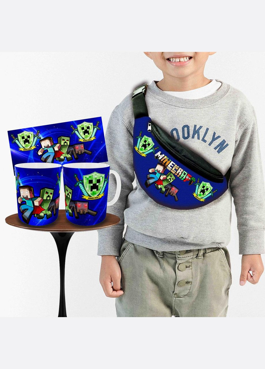 Набор: детская сумка-бананка+кружка Майнкрафт «Minecraft» 32х15см, бананка для мальчика через плечо на подарок (0288) No Brand (319760266)