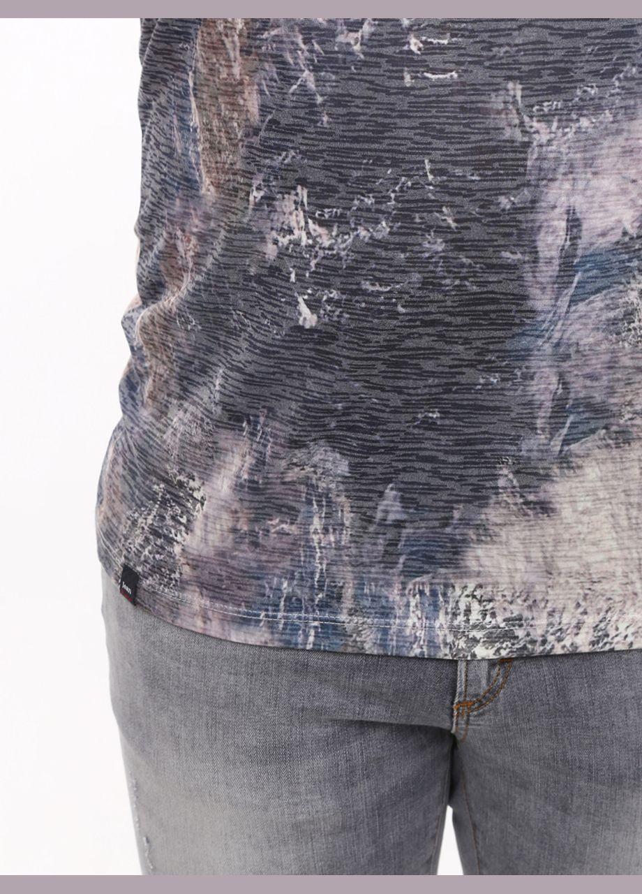 Бежева футболка чоловіча бежево-синя з принтом з коротким рукавом Jean Piere Пряма