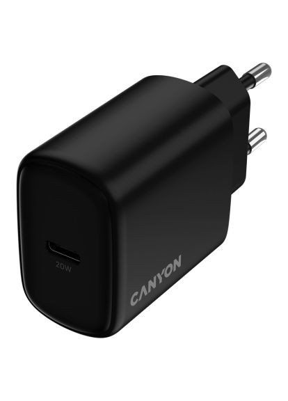 Зарядний пристрій (CNE-CHA200-11) Canyon OnCharge 200 20W 1xPD EU Black (370015474)