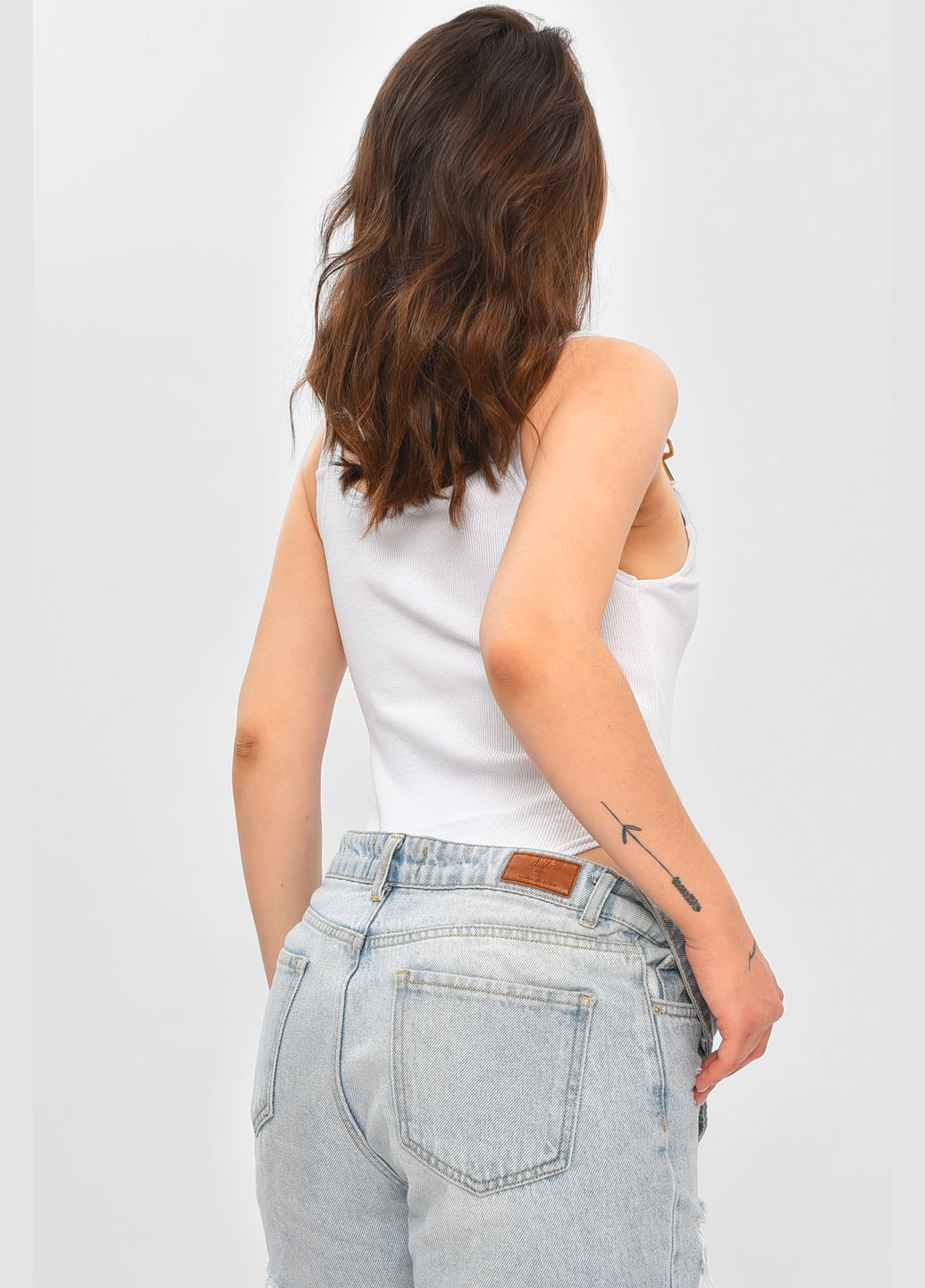 Боди женское рубчик белого цвета размер 44-46 Let's Shop (342325594)