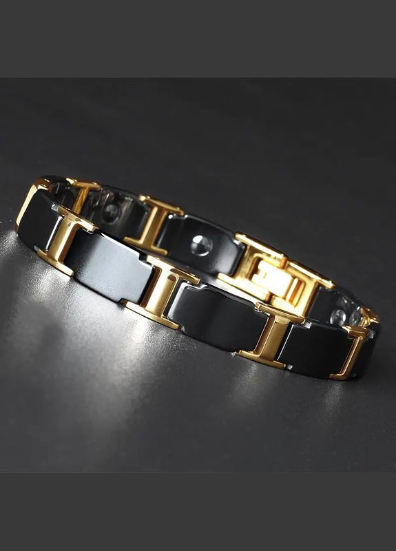 Магнітний Браслет з Нержавіючої сталі чорний з золотими вставками.Унісекс No Brand (315598650)