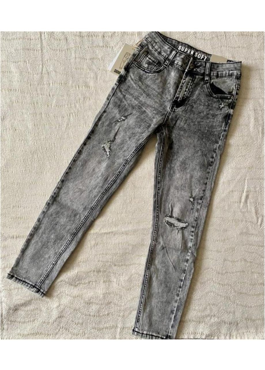 Серые демисезонные джинсы для девочки стрейч 140-146 No Brand