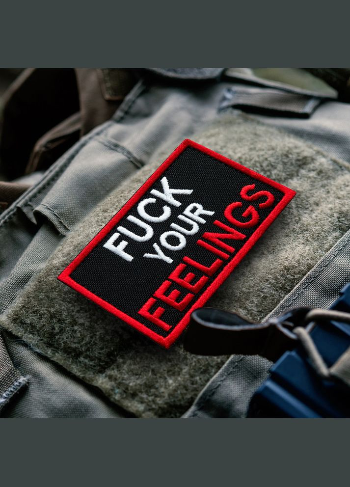 Набір шевронів 2 шт. з липучкою Fuck Your Feelings 5х8 см червоний, вишита патч нашивка, шеврон IDEIA (316592128)