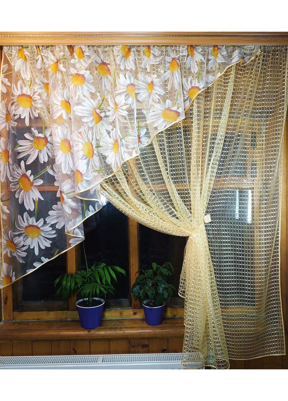 Занавеска короткая готовая Фаина абрикос ромалка ліва No Brand (372133856)