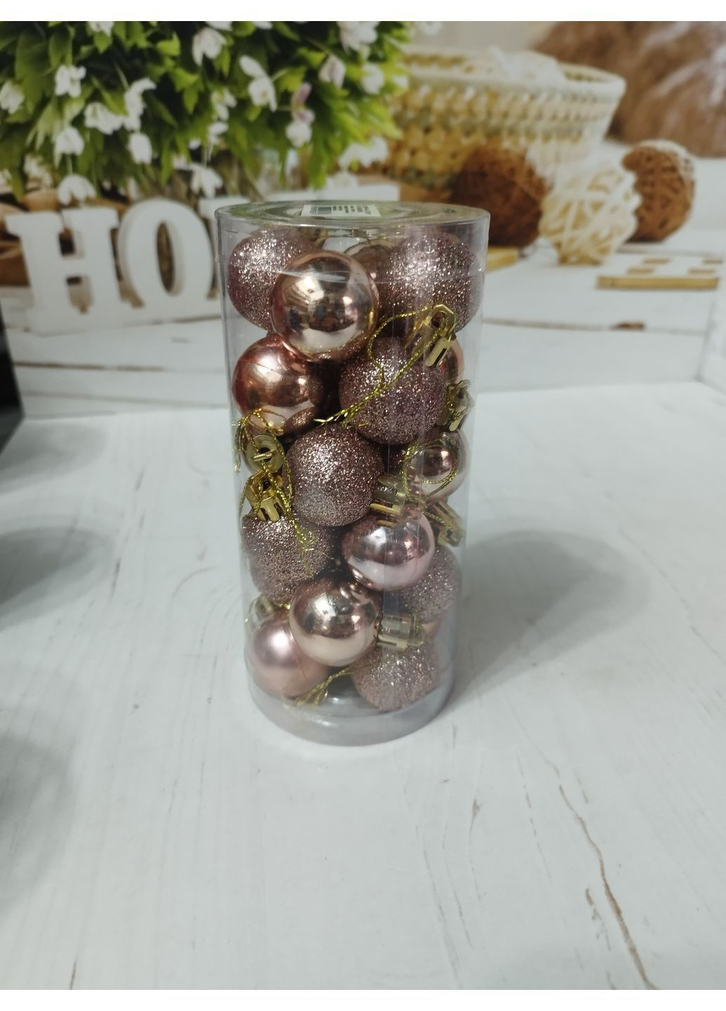 Набор новогодних шаров на елку MK9003-17 пластиковых 3 см 24 шт Розовое золото Yiwu (368677614)