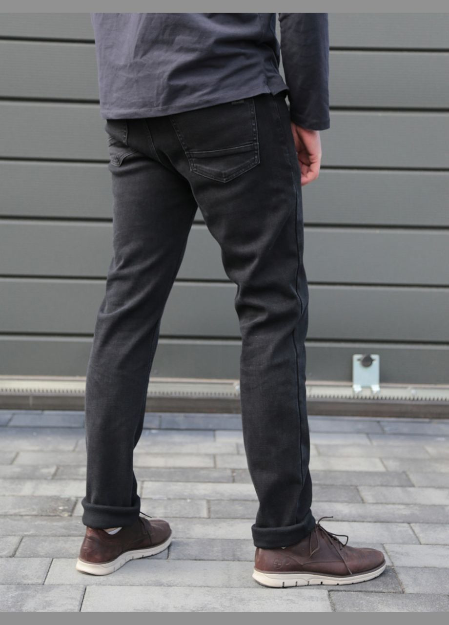 Черные зимние слим джинсы мужские черные утепленные на флисе слим Трохи-завужена FRANCO BENUSSI