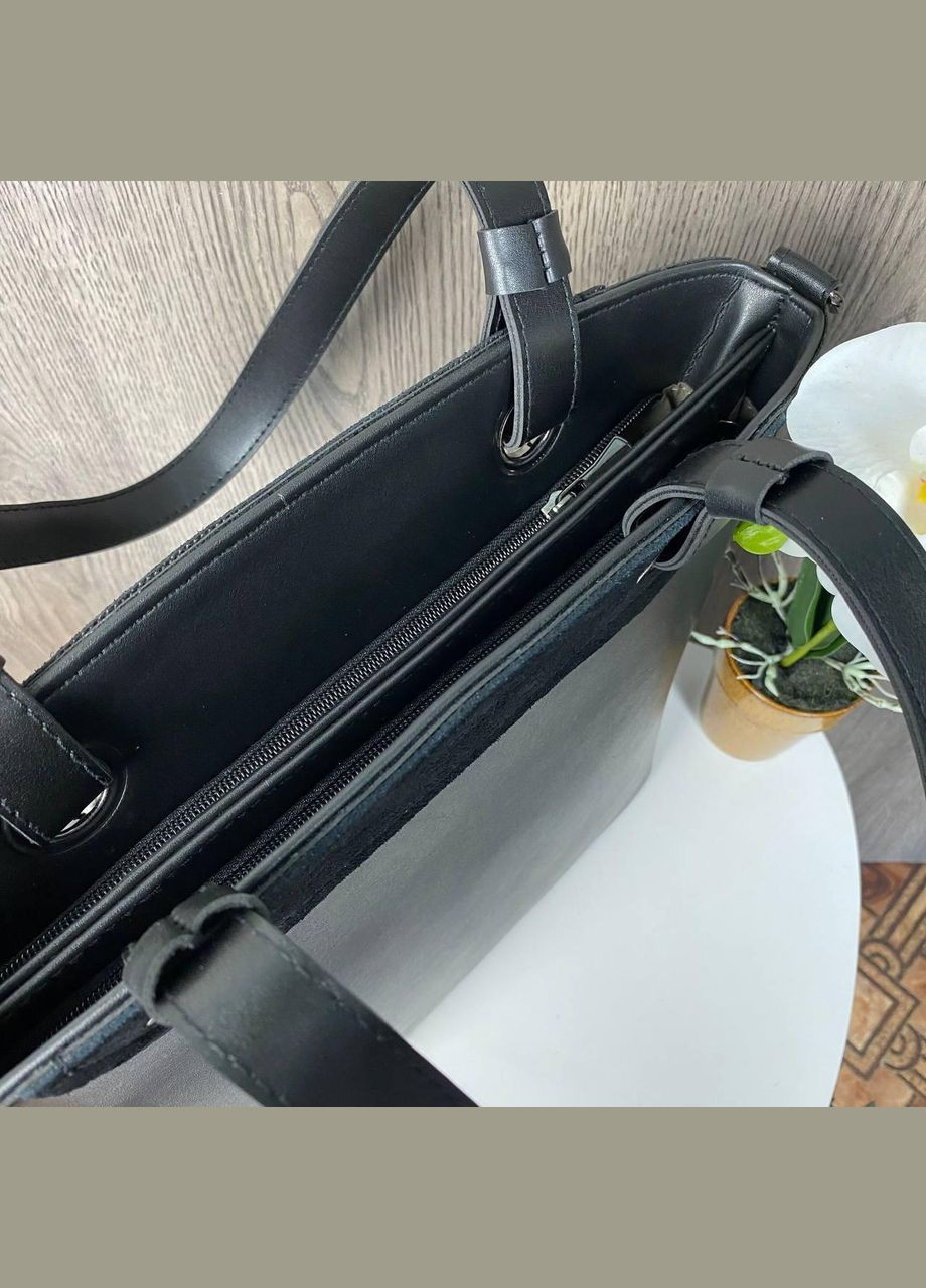 Велика жіноча сумка замшева на плече з екошкірою чорна (sku_1117) No Brand (330576625)