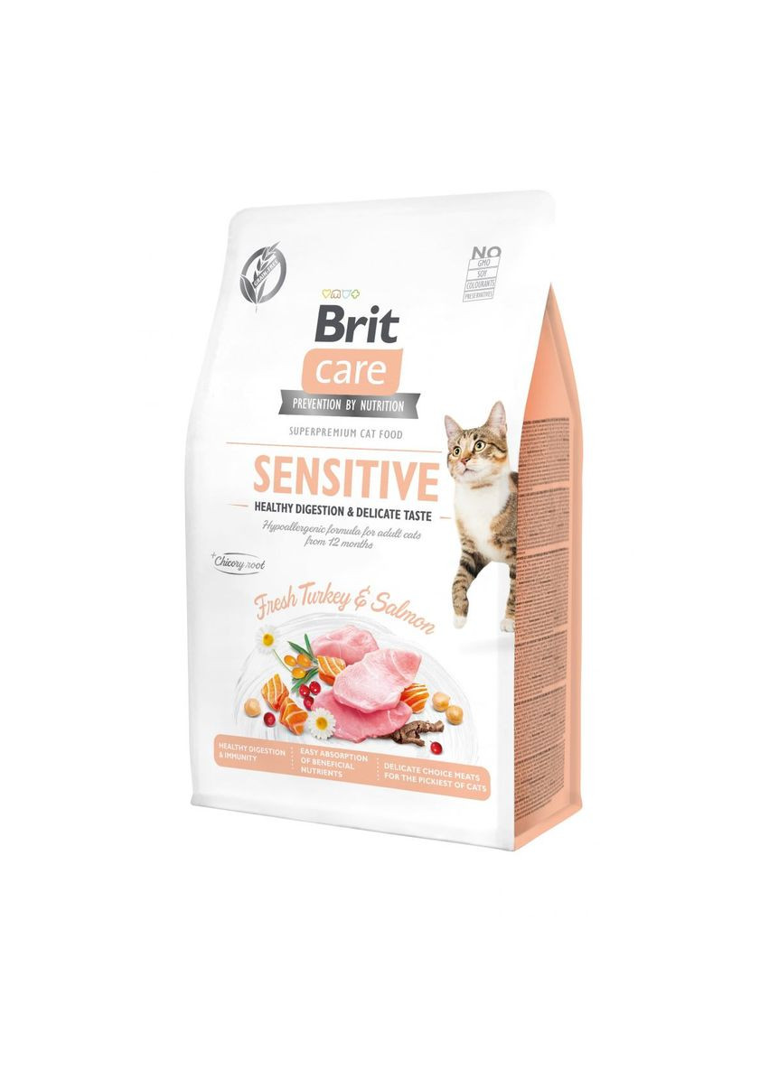 Корм для вибагливих кішок Care Sensitive Healthy Digestion & Delicate Taste 0,4 кг, з індичкою та лососем Brit (293408124)