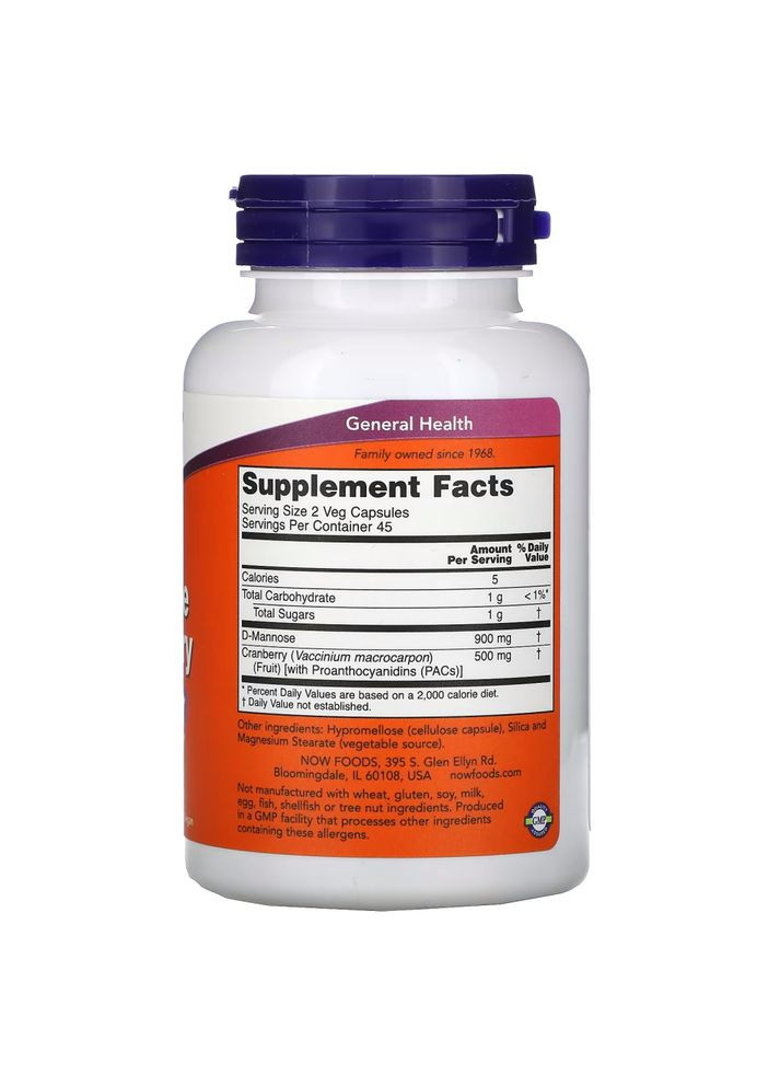 Естественная добавка Mannose Cranberry, 90 вегакапсул. Now (334706208)