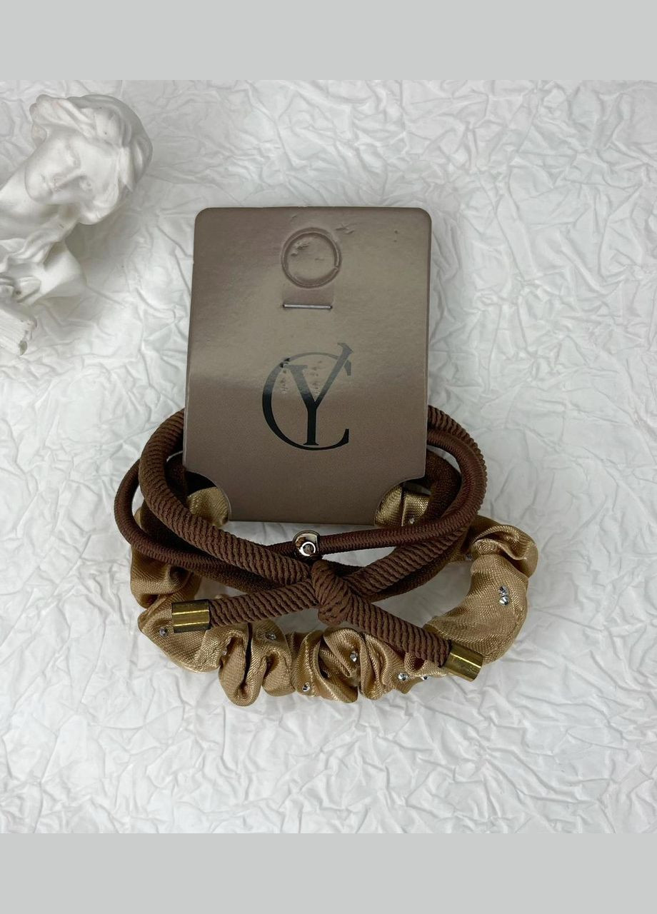 Гумки для волосся Набір тканинних резиночок з різних матеріалів Коричневий 6 см Упаковка 4 шт Finding (315799697)