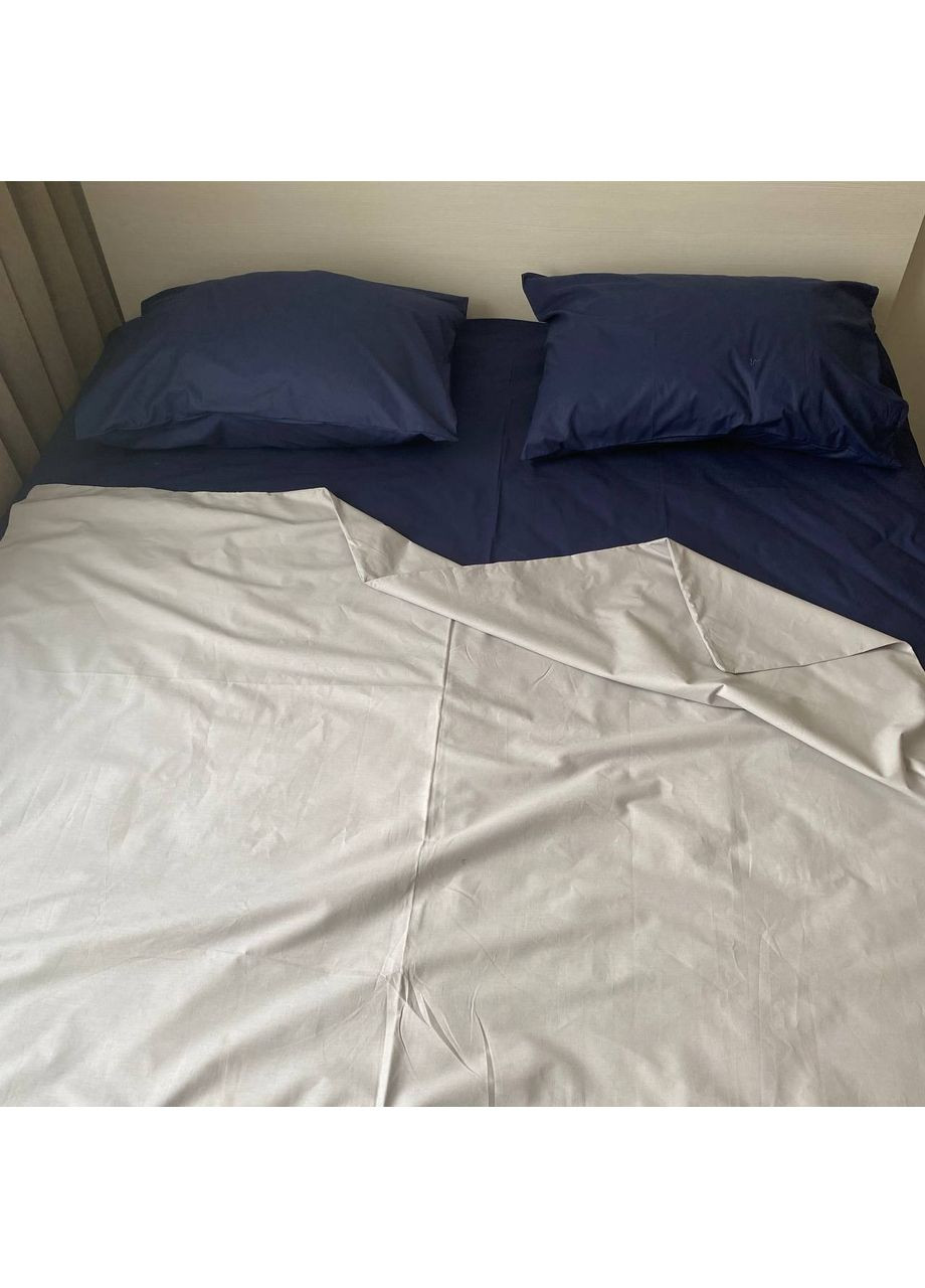 Постільна білизна з резинкою Сірий+синій ранфорс Евро розмір, наволочки 50/70 No Brand (364220058)