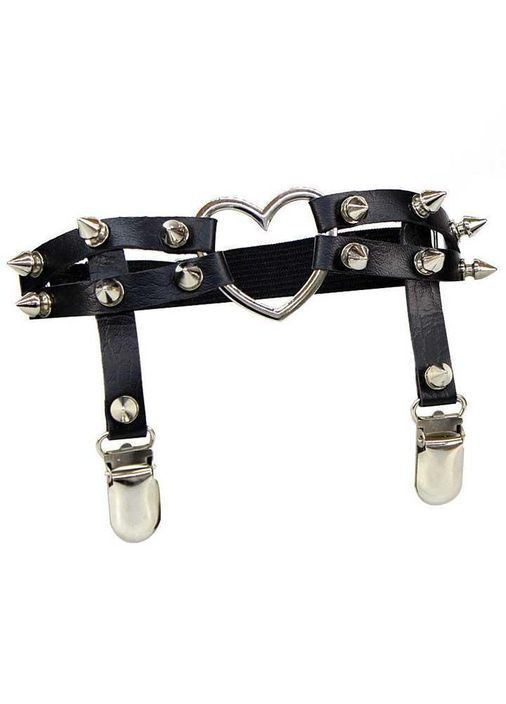 Гартер на ноги з підв'язками для панчіх, шипами та сердечком 2 шт чорний No Brand (366667608)