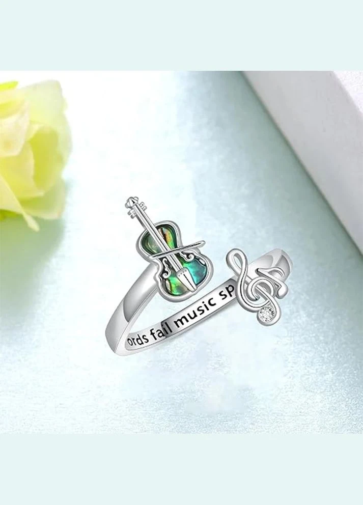 Кольцо в виде скрипки и нот, серебристое, регулируемый размер Liresmina Jewelry (315478870)