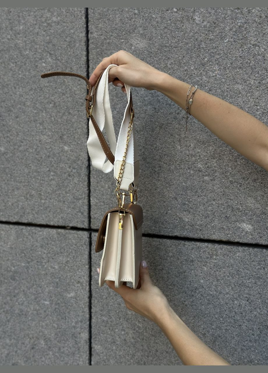 Жіноча сумка крос-боді на широкому ремінці коричнева No Brand (303323054)