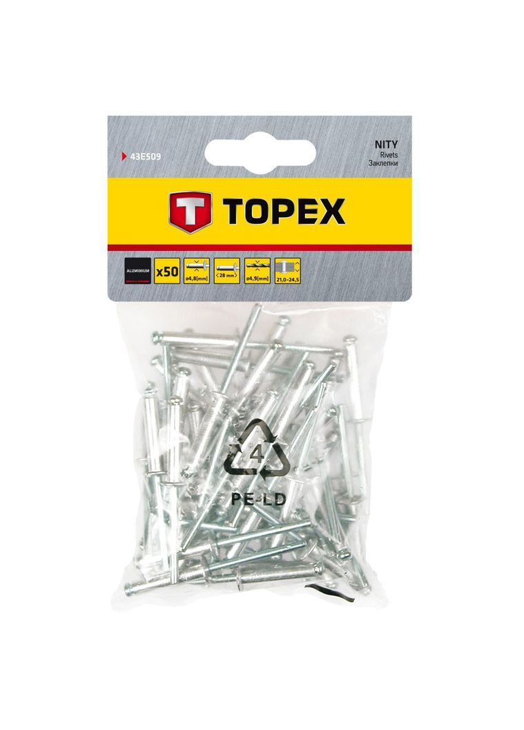 Заклепки (4.8x28 мм, 50 шт) алюминиевые (23499) Topex (265535251)