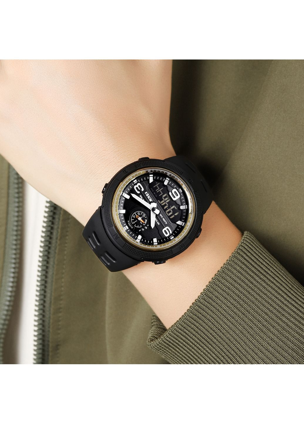 Часы спортивные кварцевые черно-желтые водонепроницаемые для мужчин с будильником и секундомером ProDobro (367266190)