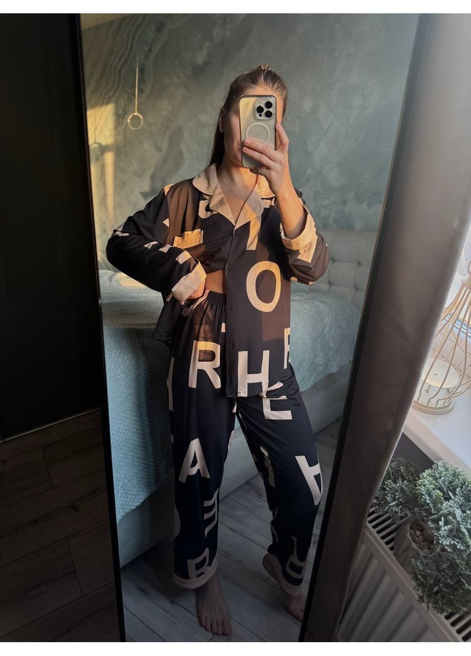 Черная женская котоновая пижама Osoblyva