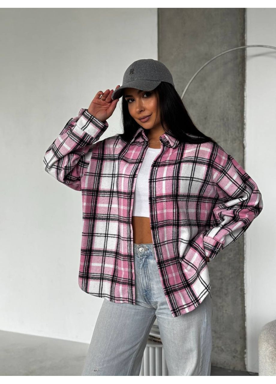 Розовая повседневный, кэжуал рубашка в клетку No Brand с длинным рукавом