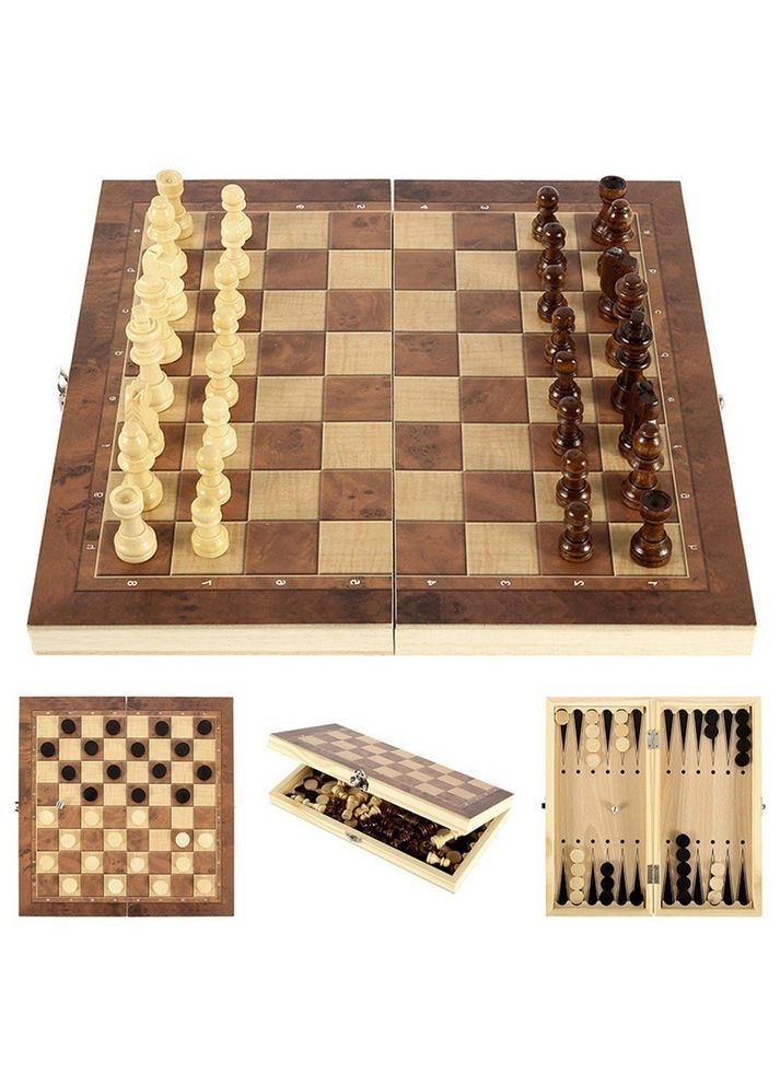 Набір шахи, шашки та нарди дошка 29 см дерево No Brand (322650705)