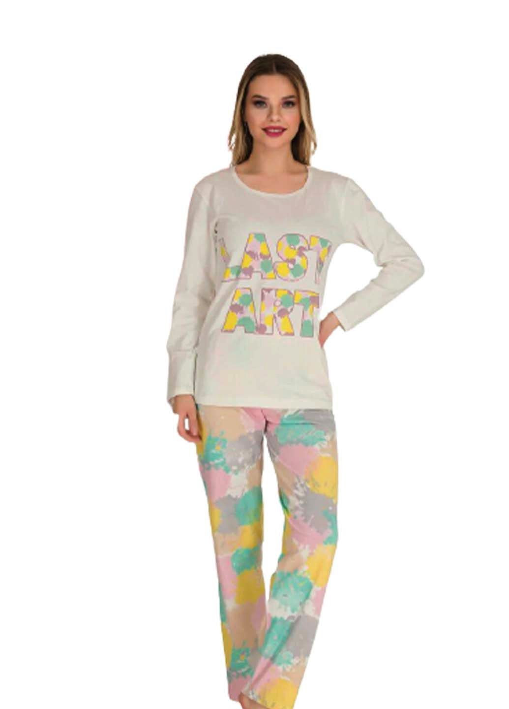 Біла піжама жіноча лонгслів + брюки Wonder