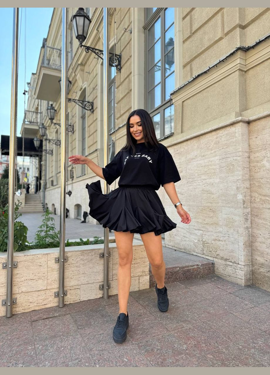 Черная повседневная однотонная легкая женская юбка мини черного цвета 31220 Fashion