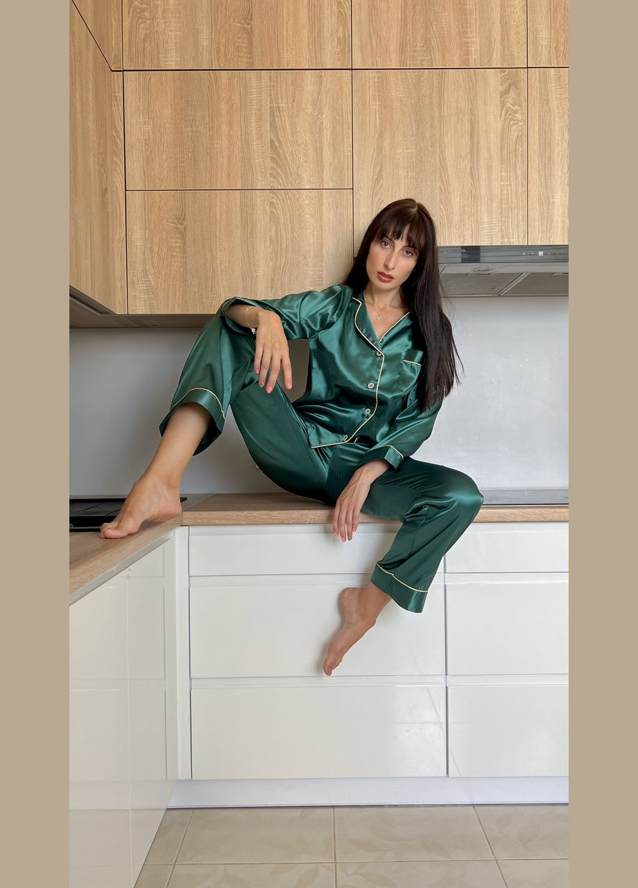 Зеленая всесезон женская шелковая пижама 2 Льва
