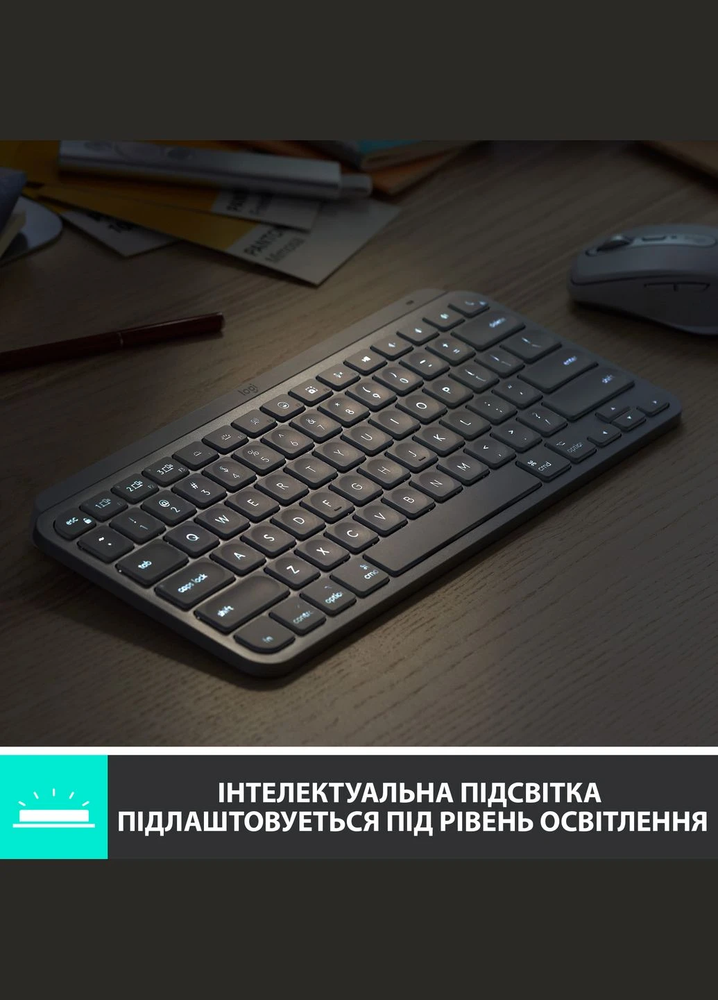 Клавіатура бездротова MX Keys Mini For Mac Minimalist Wireless Illuminated Pale Grey (920-010526) Logitech (337689153)