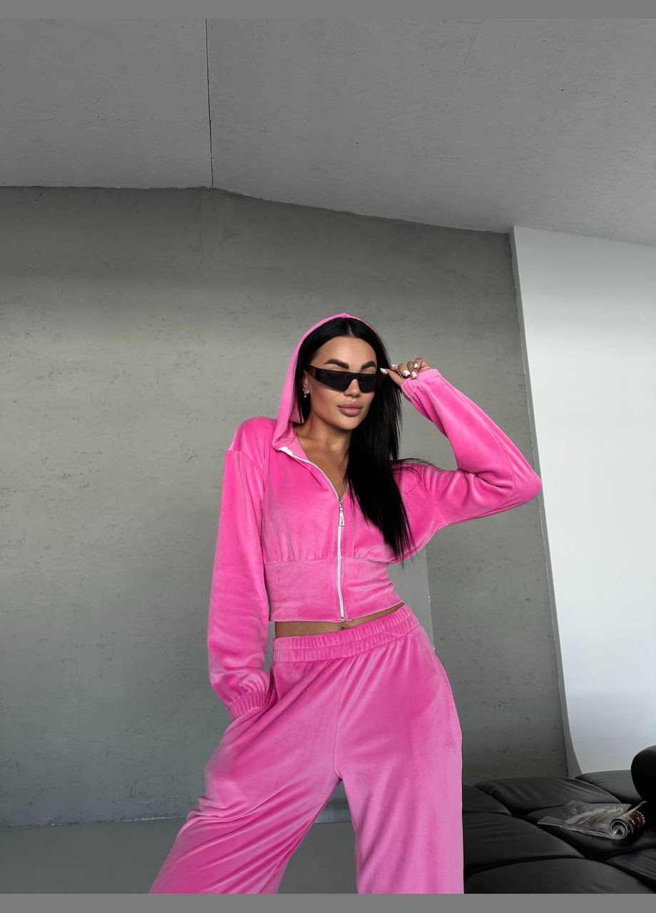 Качественный малиновый велюровый костюм двойка (кофта с капюшоном+штаны), приятный к телу мягкий костюмчик No Brand 691-3 (301066480)