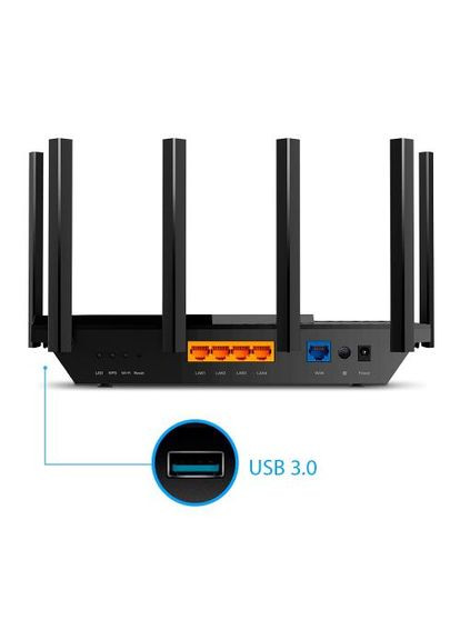 Роутер Archer AX73, Black, Wi-Fi 802.11n/ac/ax, до 5378 Mb/s, 2.4/5GHz, 4x100/1000 Mb/s, RJ45 100/1000Mb/s (Gb), 1хUSB ан 3. TP-Link (334116567)