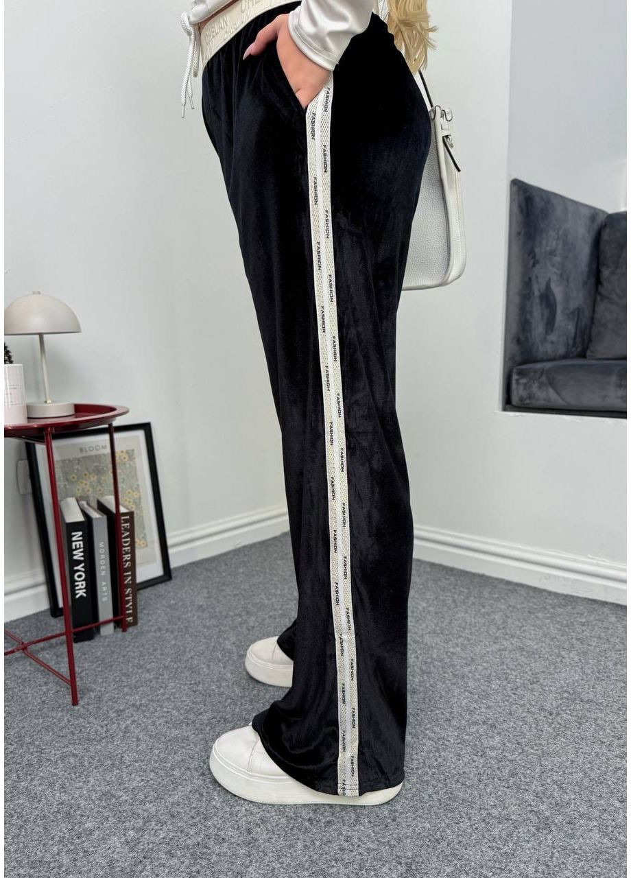 Брюки палаццо с лампасами из мягкого велюра No Brand (364193868)