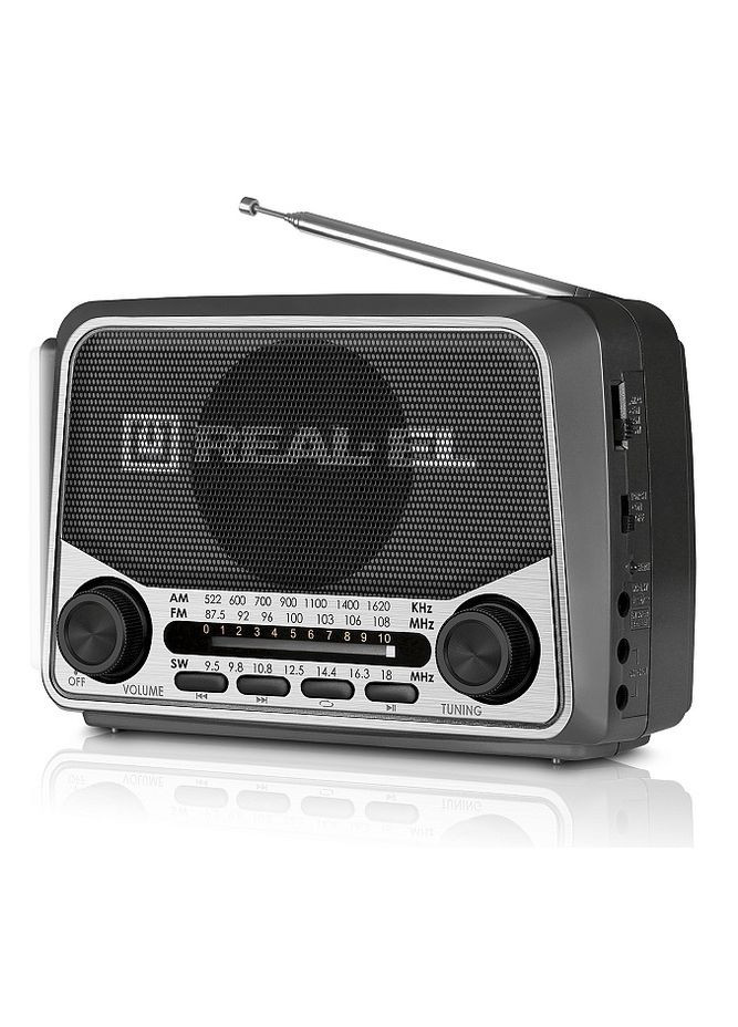 Радіоприймач 1.0 X-525 Grey, 3 Вт, пластиковий корпус, FM/AM/SW, USB, SD/microSD, акумулятор, ліхтарик Real-El (362474723)