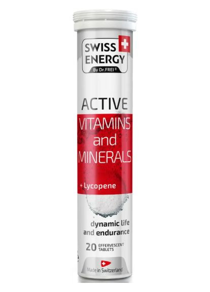 Вітаміни та мінерали з лікопіном ACTIVE Vitamins and Minerals + Lycopene CH 20 шипучих табл Swiss Energy (366073204)