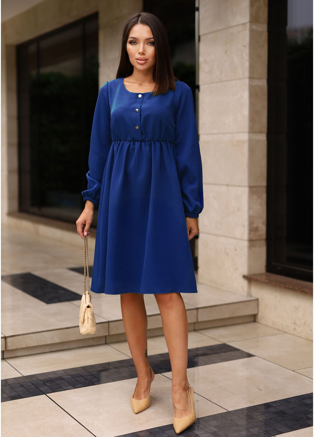 Синее повседневный, коктейльное, джинсовое, деловое, кэжуал лаконичное а-силуэтное платье а-силуэт InFashion однотонное