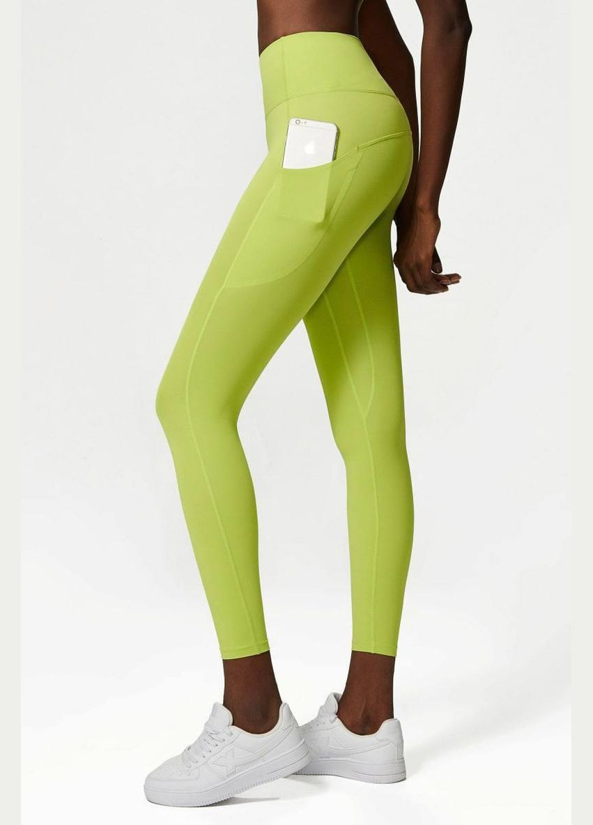 Спортивный костюм без пуш-ап (рашгард на молнии и леггинсы) салатового цвета, размер M Trends (330757029)