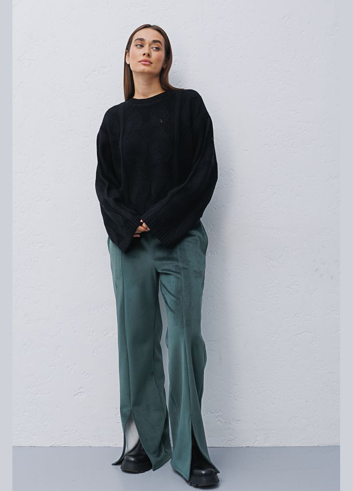 Жіночі велюрові смарагдові штани з розрізами спереду Arjen (294907513)