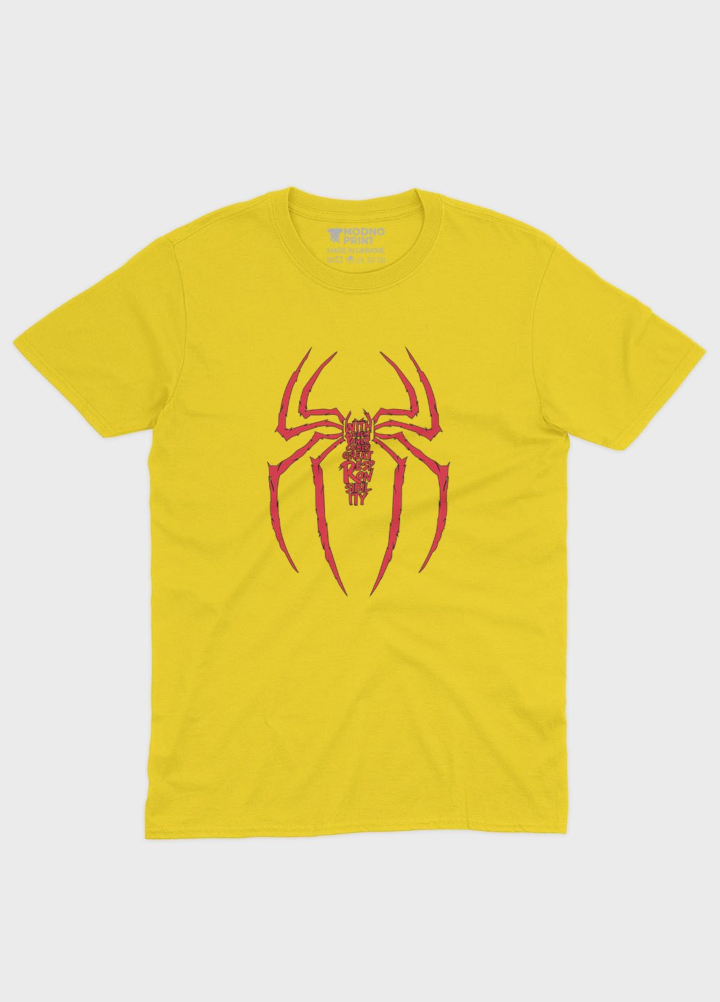 Жовта демісезонна футболка для хлопчика з принтом супергероя - людина-павук (ts001-1-sun-006-014-046-b) Modno