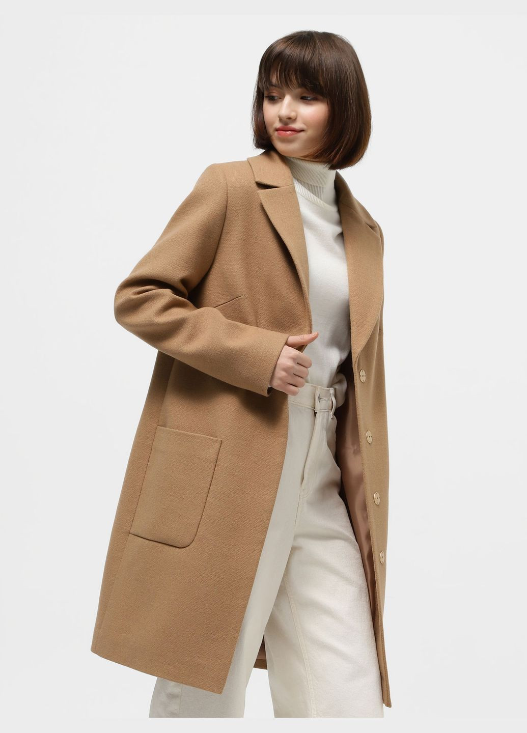 Темно-бежевое демисезонное Пальто демисезонное рыжее 1571RJ однобортное DANNA