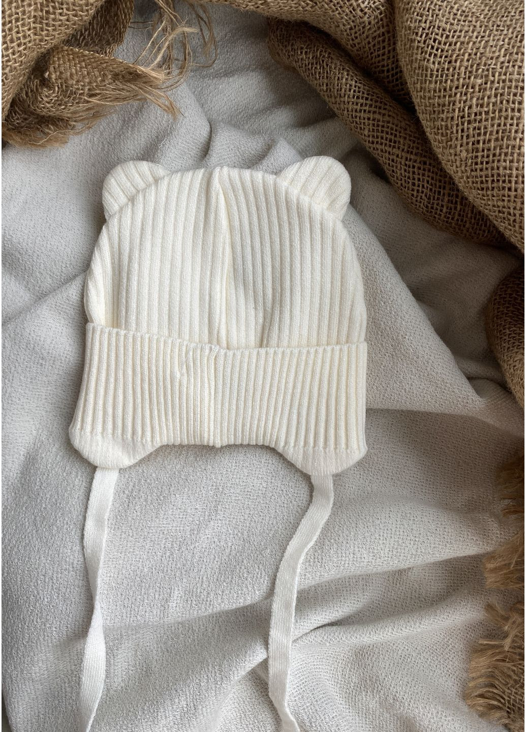 Шапочка на завязках с ушками для новорождённых, унисекс Talvi Монті (361386712)