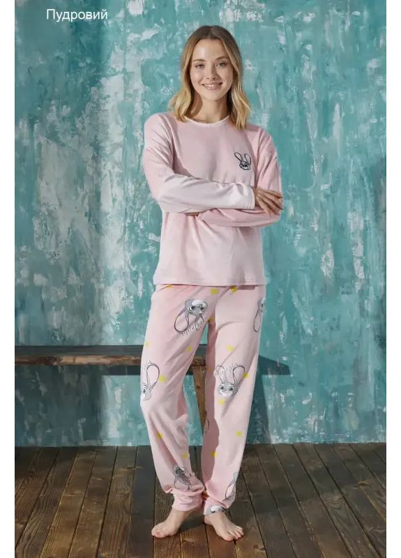 Пудровая всесезон женский домашний велюровый костюм пижама No Brand